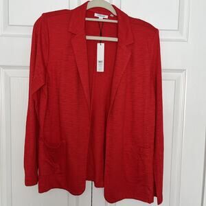 NWT Chicos Blazer Jacket Womens 1 Medium In Red Glow Slub Knit 3/4 Sleeve
